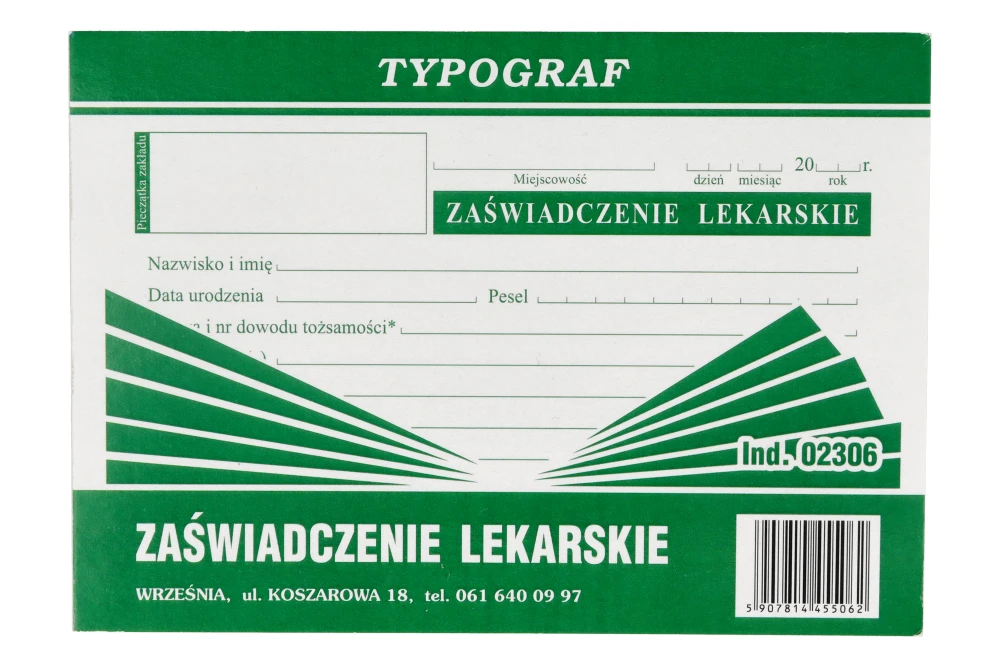 Zaświadczenie lekarskie A6 Typograf - 51485_1_poziom.webp