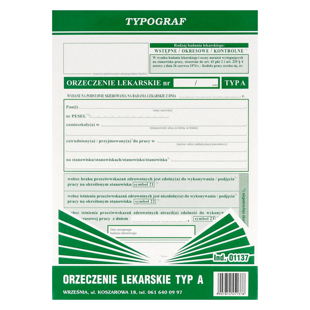Orzeczenie lekarskie typ A A5 Typograf - 51486_1_kwadrat.webp