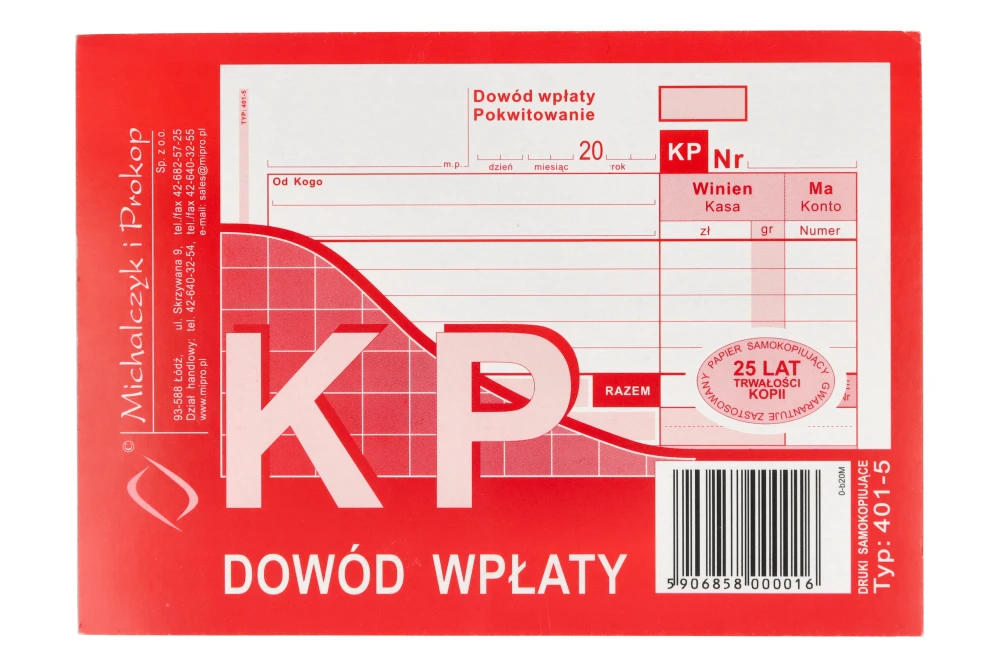 Dowód wpłaty KP A6 typ 401-5 80 kartek - 51484_1_poziom.webp